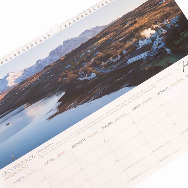 Applecross Gallery - The Photographed By Jack Marris Scottish Panoramic Landscape 2026 Wall Calendar. December 2026 features Carbost, Isle of Skye on Boxing Day.