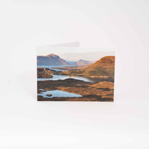 Applecross Gallery - Photography By Jack Marris Greeting Card Greeting Card, Sunset over Shieldaig and the Torridon hills, Photographed By Jack Marris Greeting Card, Sunset over Shieldaig and the Torridon hills, Photographed By Jack Marris