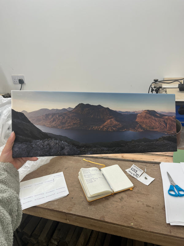 Applecross Gallery - Photography By Jack Marris Outlet Sunset over Loch Maree and Slioch Photographed by Jack Marris Canvas 22x8 inches Outlet Sunset over Loch Maree and Slioch Photographed by Jack Marris Canvas 22x8 inches