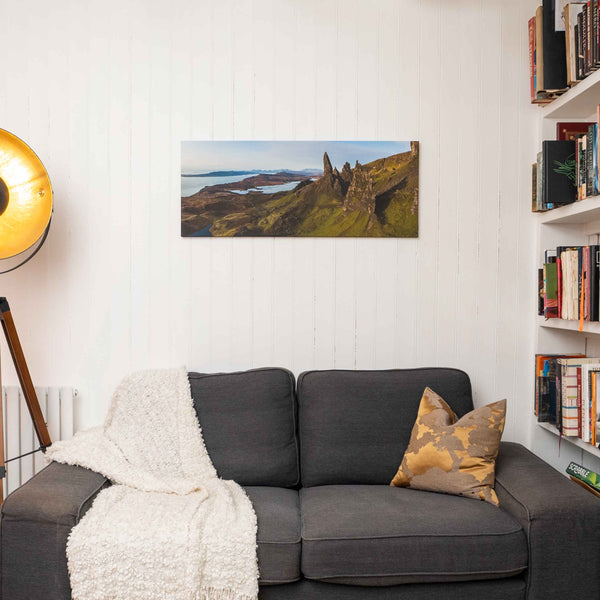 Applecross Photographic Gallery Image Medium Canvas 40"x16" The Old Man of Storr and the Cuillin Hills The Old Man of Storr and the Cuillin Hills