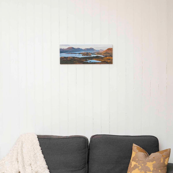 Applecross Photographic Gallery Image Small Canvas 22"x8" Sunset over Shieldaig and the Torridon hills