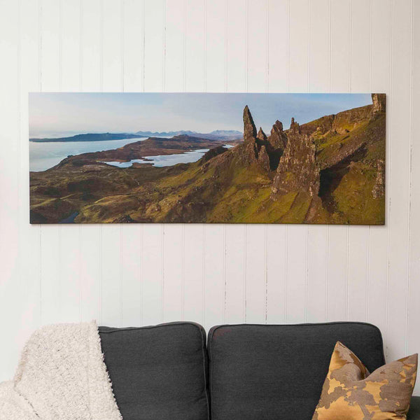 Applecross Photographic Gallery Image XL Canvas 80"x36" The Old Man of Storr and the Cuillin Hills The Old Man of Storr and the Cuillin Hills