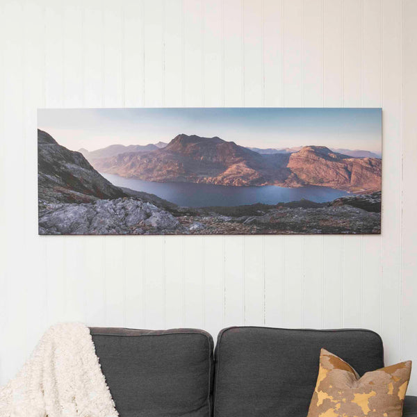 Applecross Photographic Gallery Large Canvas 60"x22" Sunset over Loch Maree and Siloch